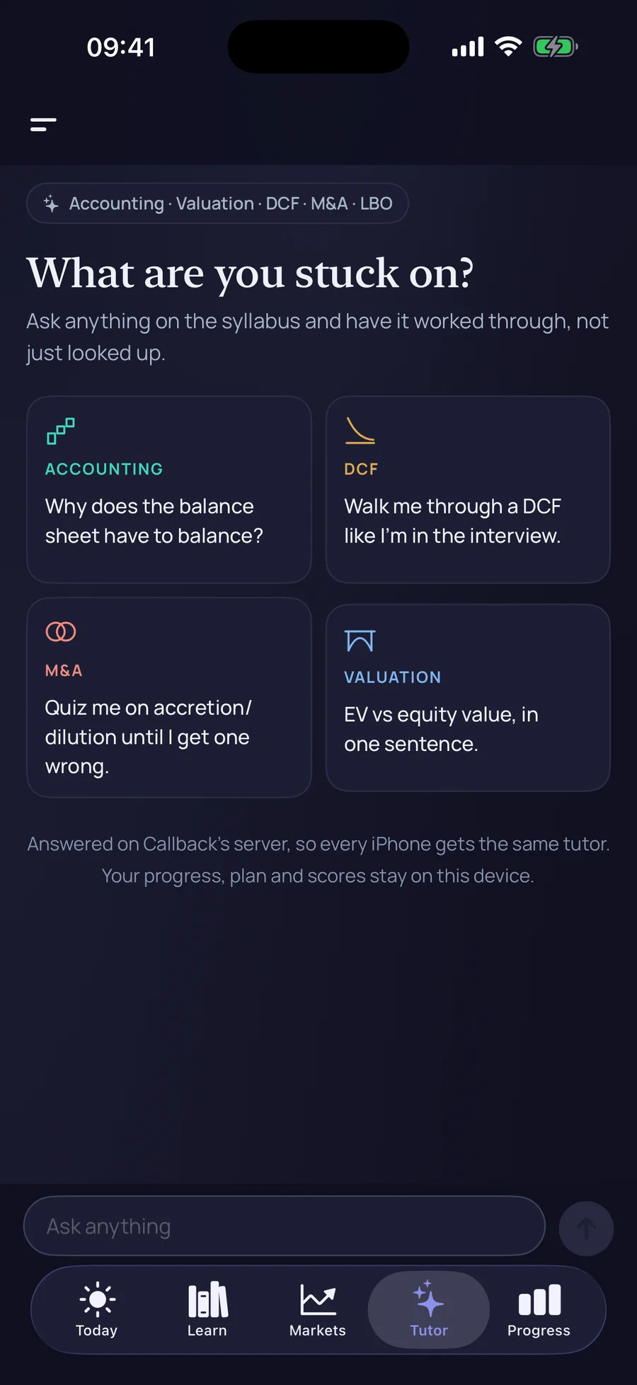 Callback AI tutor conversation screen